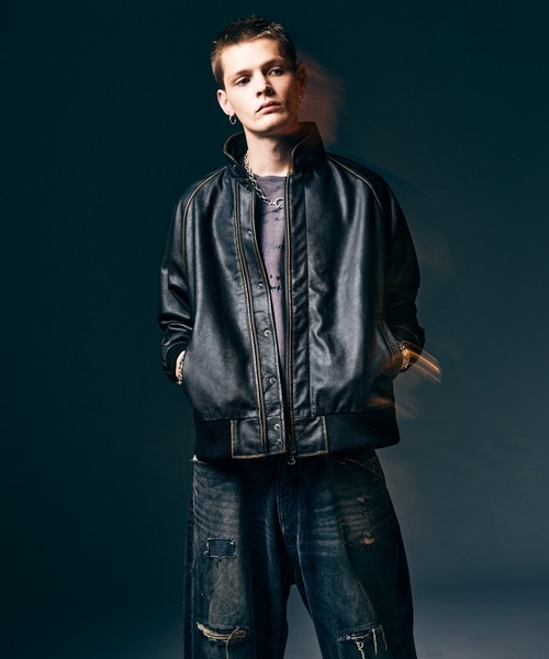 glamb（グラム）の「Leather Bomber Jacket / レザーボマージャケット（ブルゾン・メンズ・ブラック/ブラウン・S/M/L）」の6枚目の写真