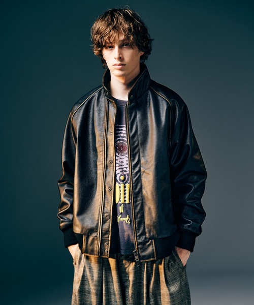 glamb（グラム）の「Leather Bomber Jacket / レザーボマージャケット（ブルゾン・メンズ・ブラック/ブラウン・S/M/L）」の8枚目の写真