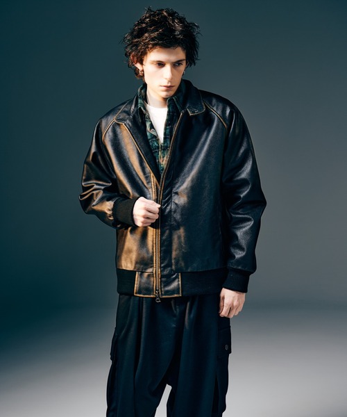 glamb（グラム）の「Leather Bomber Jacket / レザーボマージャケット（ブルゾン・メンズ・ブラック/ブラウン・S/M/L）」の10枚目の写真