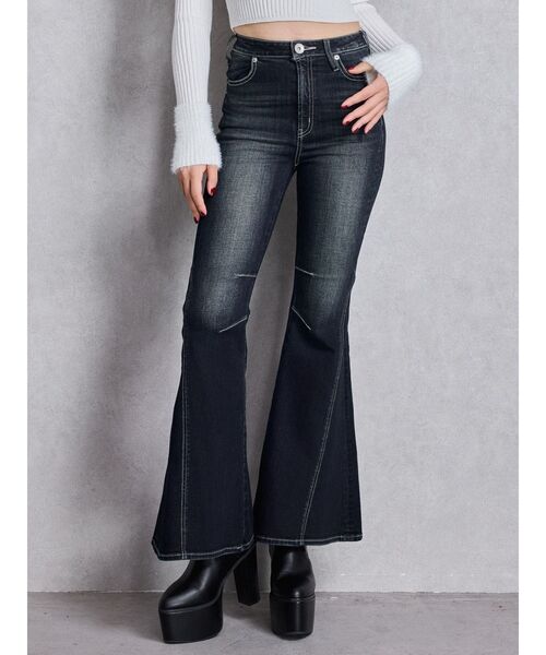 GYDA（ジェイダ）の「ハイウエストleg lengthフレアデニムパンツ（デニムパンツ・レディース・インディゴブルー/ライトブルー・X-SMALL/SMALL/MEDIUM）」の3枚目の写真