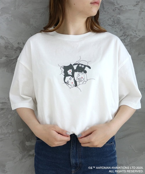 ACCOMMODE（アコモデ）の「【ひつじのショーン】羊文学オーバーシルエットTシャツ（Tシャツ/カットソー・レディース・グレー/ホワイト・L/M）」の12枚目の写真