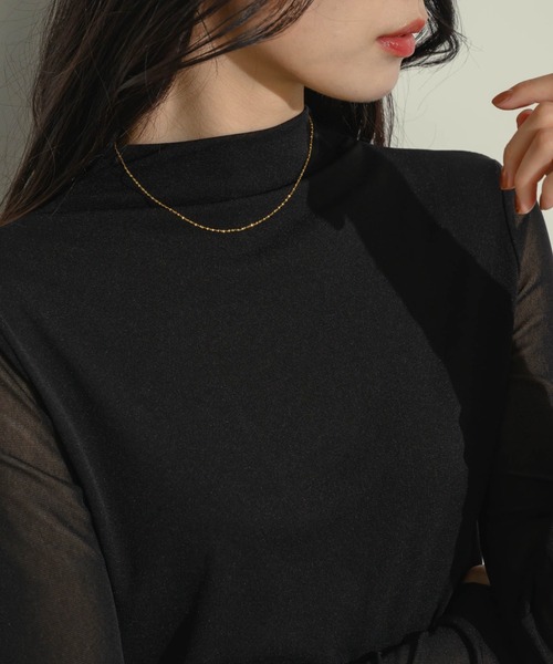 NEUNA(ヌナ)の「シアーモックネックトップス(Tシャツ/カットソー・レディース・アイボリー/ブラック/ブラウン・FREE)」の13枚目の写真