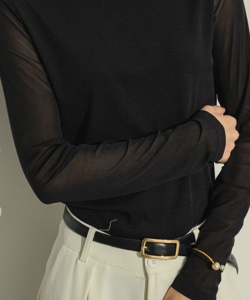 NEUNA(ヌナ)の「シアーモックネックトップス(Tシャツ/カットソー・レディース・アイボリー/ブラック/ブラウン・FREE)」の21枚目の写真