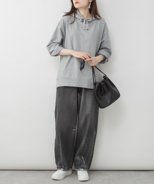 RCD(アールシーディー)の「ミニ裏毛脇スリットプルオーバーパーカー(Tシャツ/カットソー・レディース・ライトカーキ/杢グレー/ブラック・LL~3L/4L~5L/M-L)」の14枚目の写真