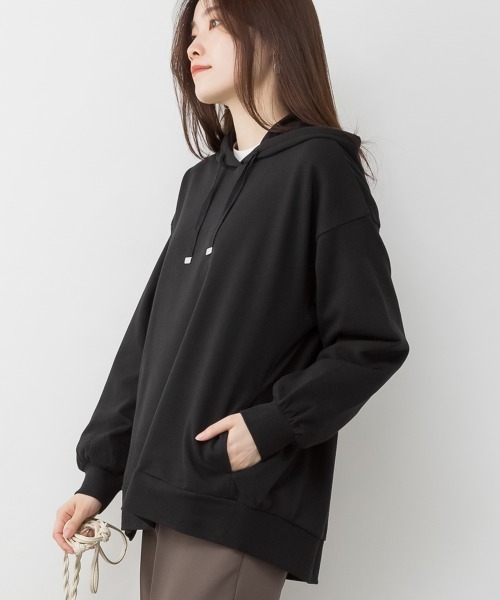 RCD(アールシーディー)の「ミニ裏毛脇スリットプルオーバーパーカー(Tシャツ/カットソー・レディース・ライトカーキ/杢グレー/ブラック・LL~3L/4L~5L/M-L)」の5枚目の写真