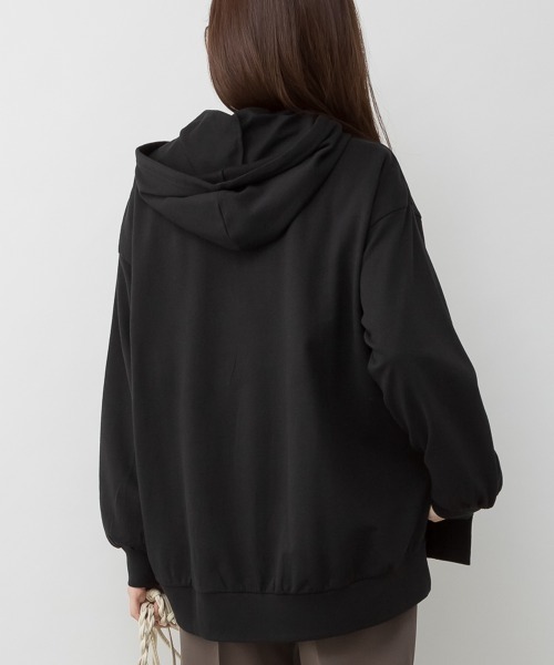 RCD(アールシーディー)の「ミニ裏毛脇スリットプルオーバーパーカー(Tシャツ/カットソー・レディース・ライトカーキ/杢グレー/ブラック・LL~3L/4L~5L/M-L)」の6枚目の写真