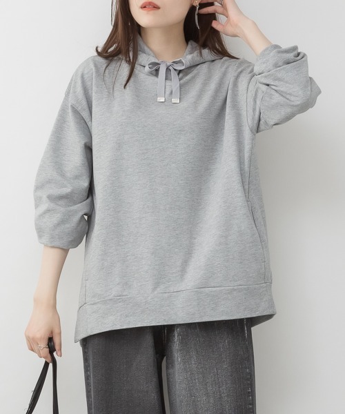 RCD(アールシーディー)の「ミニ裏毛脇スリットプルオーバーパーカー(Tシャツ/カットソー・レディース・ライトカーキ/杢グレー/ブラック・LL~3L/4L~5L/M-L)」の7枚目の写真
