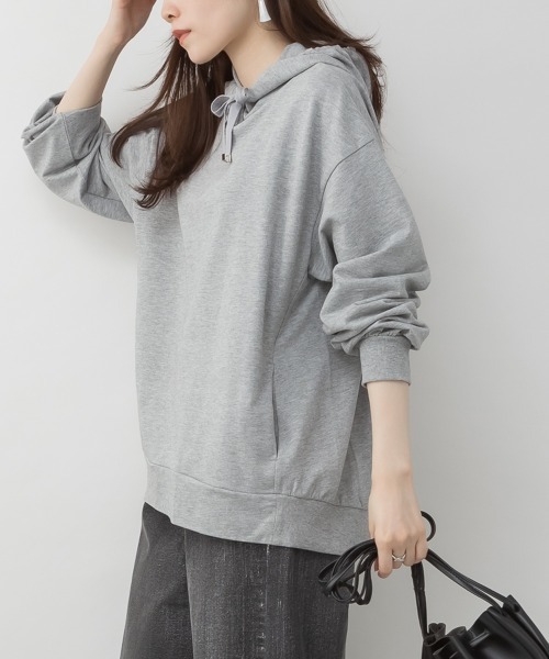 RCD(アールシーディー)の「ミニ裏毛脇スリットプルオーバーパーカー(Tシャツ/カットソー・レディース・ライトカーキ/杢グレー/ブラック・LL~3L/4L~5L/M-L)」の8枚目の写真