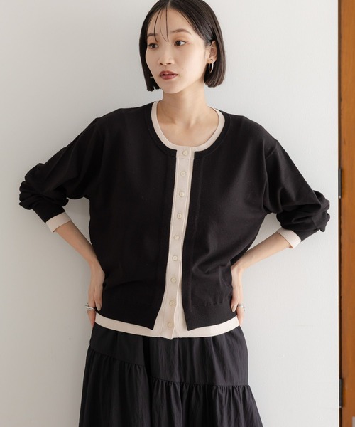 LOWRYS FARM（ローリーズファーム）の「ハイショククルーカーディガン　581256（カーディガン/ボレロ・レディース・ブラック/ブラウン/レッド・FREE）」の2枚目の写真