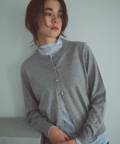 セール】クルーニットカーディガン/エクストラファインメリノウール