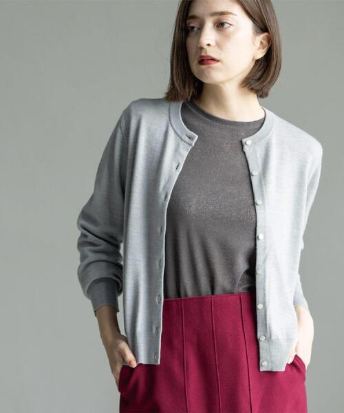 セール】クルーニットカーディガン/エクストラファインメリノウール