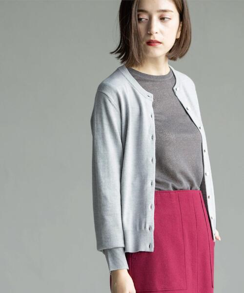 OPAQUE.CLIP（オペークドットクリップ）の「クルーニットカーディガン/エクストラファインメリノウール【THEシリーズ/洗濯機OK】（カーディガン/ボレロ・レディース・グレー/ブルー系その他7/ブラック/グリーン/ワインレッド/キャメル・38/40/36/42）」の11枚目の写真