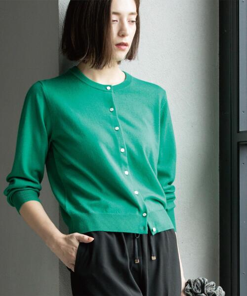 OPAQUE.CLIP（オペークドットクリップ）の「クルーニットカーディガン/エクストラファインメリノウール【THEシリーズ/洗濯機OK】（カーディガン/ボレロ・レディース・グレー/ブルー系その他7/ブラック/グリーン/ワインレッド/キャメル・38/40/36/42）」の19枚目の写真