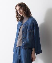 MARCEIN ノーカラージャケット ブルー水色系 ノーカラージャケット（ブルー・ネイビー/青色系）ファッション