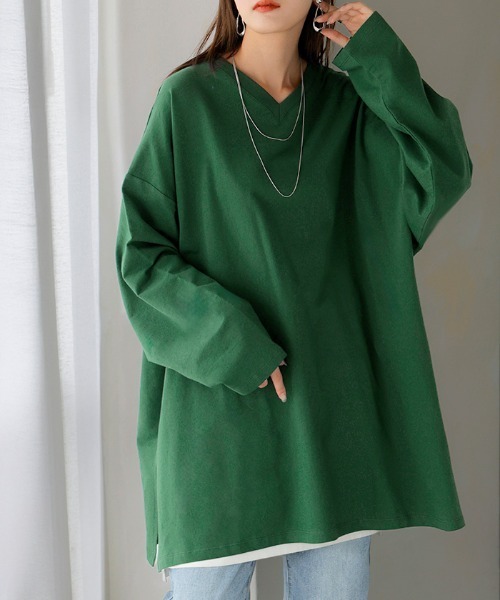 HUG.U（ハグユー）の「「選べるネック」　チュニックロンT（Tシャツ/カットソー・レディース・ブラウン/ホワイト/グリーン/ライトグレー/ブラック/グレー系その他2/ダークグレー/ブラック系その他/ライトベージュ/グレー系その他/ブラウン系その他/ベージュ系その他/グリーン系その他/ホワイト系その他・FREE）」の14枚目の写真