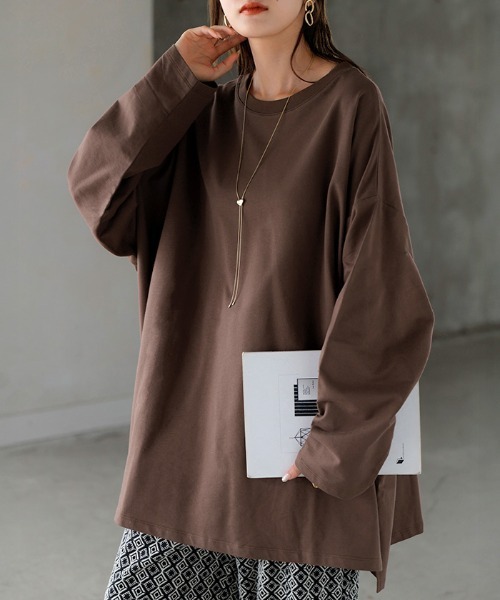 HUG.U（ハグユー）の「「選べるネック」　チュニックロンT（Tシャツ/カットソー・レディース・ブラウン/ホワイト/グリーン/ライトグレー/ブラック/グレー系その他2/ダークグレー/ブラック系その他/ライトベージュ/グレー系その他/ブラウン系その他/ベージュ系その他/グリーン系その他/ホワイト系その他・FREE）」の10枚目の写真