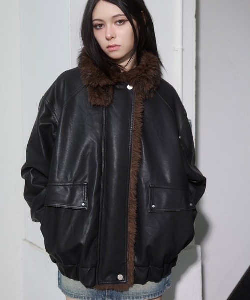 ENVYM（アンビー）の「ファードッキングレザーブルゾン（ブルゾン・レディース・ブラウン/ブラック・FREE）」の2枚目の写真