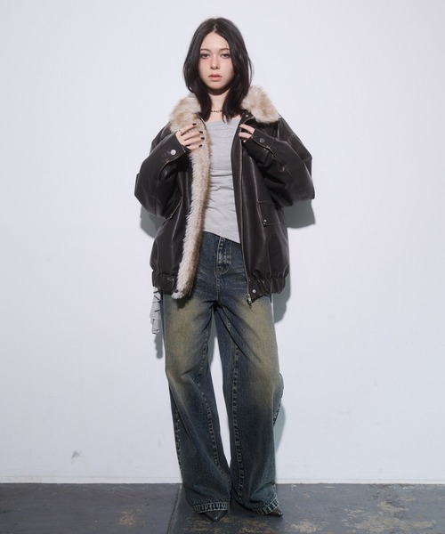 ENVYM（アンビー）の「ファードッキングレザーブルゾン（ブルゾン・レディース・ブラウン/ブラック・FREE）」の15枚目の写真