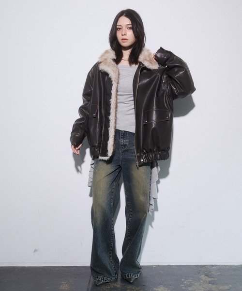 ENVYM（アンビー）の「ファードッキングレザーブルゾン（ブルゾン・レディース・ブラウン/ブラック・FREE）」の14枚目の写真