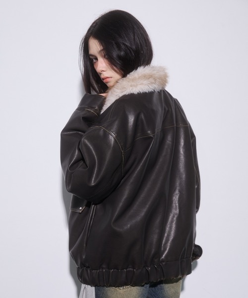 ENVYM（アンビー）の「ファードッキングレザーブルゾン（ブルゾン・レディース・ブラウン/ブラック・FREE）」の22枚目の写真