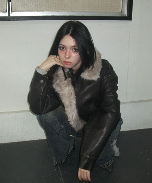 ENVYM（アンビー）の「ファードッキングレザーブルゾン（ブルゾン・レディース・ブラウン/ブラック・FREE）」の16枚目の写真