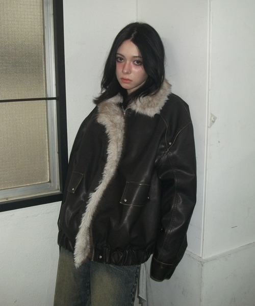 ENVYM（アンビー）の「ファードッキングレザーブルゾン（ブルゾン・レディース・ブラウン/ブラック・FREE）」の18枚目の写真