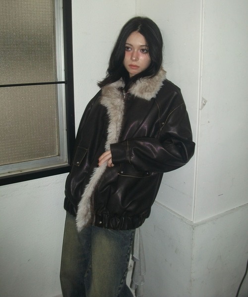 ENVYM（アンビー）の「ファードッキングレザーブルゾン（ブルゾン・レディース・ブラウン/ブラック・FREE）」の7枚目の写真