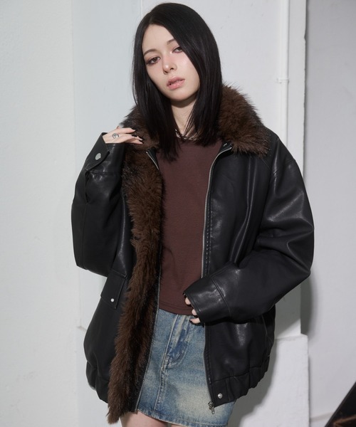 ENVYM（アンビー）の「ファードッキングレザーブルゾン（ブルゾン・レディース・ブラウン/ブラック・FREE）」の11枚目の写真