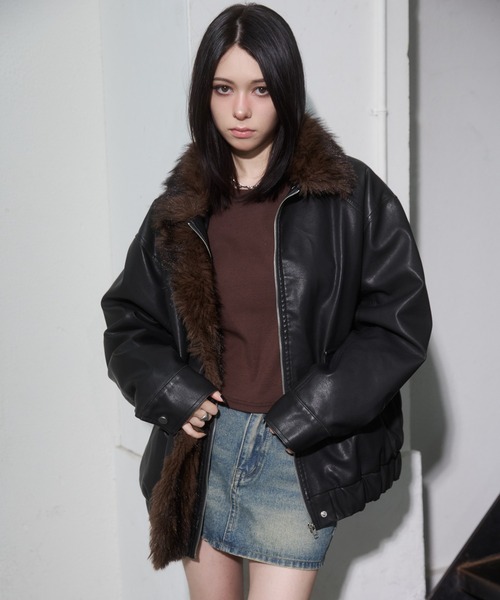 ENVYM（アンビー）の「ファードッキングレザーブルゾン（ブルゾン・レディース・ブラウン/ブラック・FREE）」の9枚目の写真