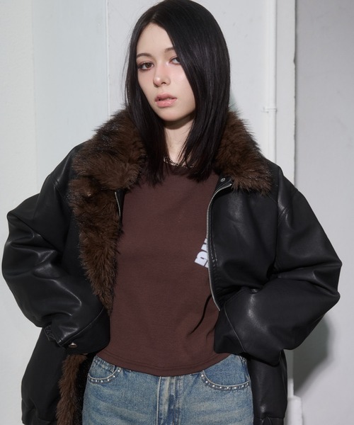 ENVYM（アンビー）の「ファードッキングレザーブルゾン（ブルゾン・レディース・ブラウン/ブラック・FREE）」の12枚目の写真