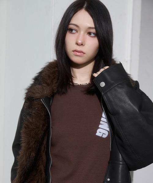 ENVYM（アンビー）の「ファードッキングレザーブルゾン（ブルゾン・レディース・ブラウン/ブラック・FREE）」の3枚目の写真