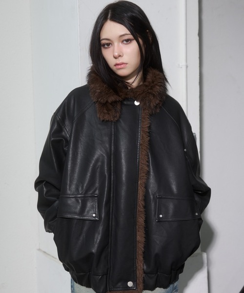 ENVYM（アンビー）の「ファードッキングレザーブルゾン（ブルゾン・レディース・ブラウン/ブラック・FREE）」の5枚目の写真