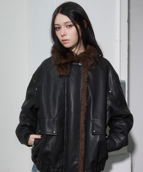 ENVYM（アンビー）の「ファードッキングレザーブルゾン（ブルゾン・レディース・ブラウン/ブラック・FREE）」の6枚目の写真
