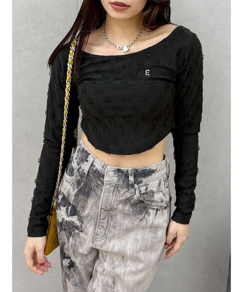 EVRIS（エヴリス）の「ダメージカットクロップドロンＴ（Tシャツ/カットソー・レディース・ホワイト/ブルー/ブラック・FREE）」の2枚目の写真