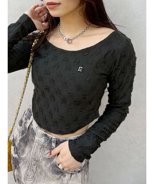 EVRIS（エヴリス）の「ダメージカットクロップドロンＴ（Tシャツ/カットソー・レディース・ホワイト/ブルー/ブラック・FREE）」の15枚目の写真