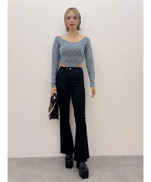 EVRIS（エヴリス）の「ダメージカットクロップドロンＴ（Tシャツ/カットソー・レディース・ホワイト/ブルー/ブラック・FREE）」の5枚目の写真