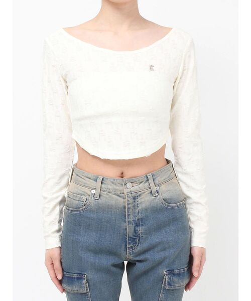 EVRIS（エヴリス）の「ダメージカットクロップドロンＴ（Tシャツ/カットソー・レディース・ホワイト/ブルー/ブラック・FREE）」の4枚目の写真