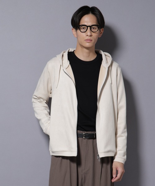 NANO universe（ナノユニバース）の「フェイクスエードZIPフーディー 長袖（パーカー・メンズ・ブラック/チャコール/グレー系その他4/アイボリー・L/M/S/XL）」の4枚目の写真