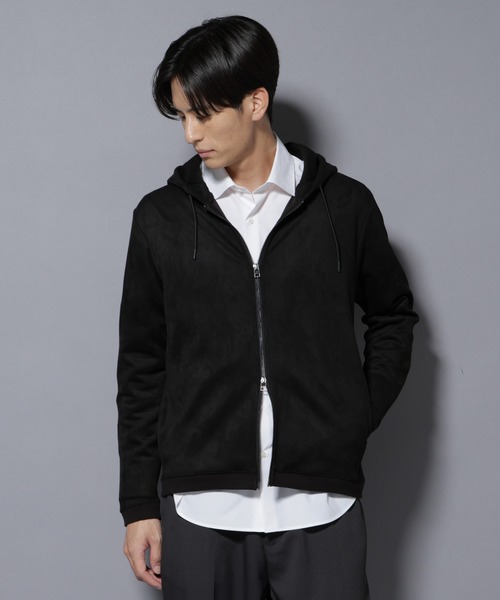 NANO universe（ナノユニバース）の「フェイクスエードZIPフーディー 長袖（パーカー・メンズ・ブラック/チャコール/グレー系その他4/アイボリー・L/M/S/XL）」の2枚目の写真