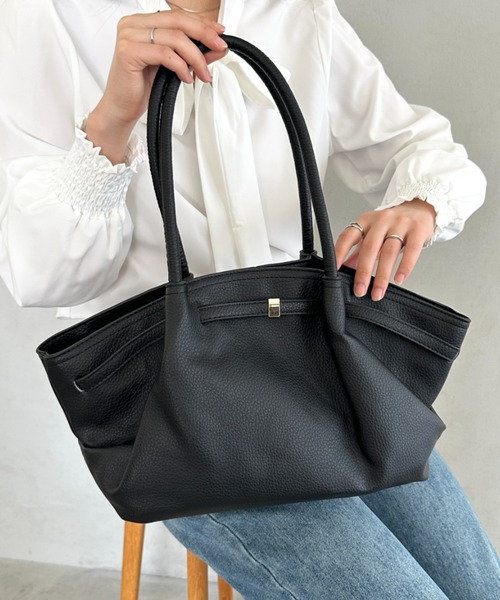 MYMOOD.(マイムード)の「【500mlペットボトル収納可能】PUタックトートバッグ(ハンドバッグ・レディース・ブラック/アイボリー/ワインレッド/ブラウン・FREE)」の3枚目の写真