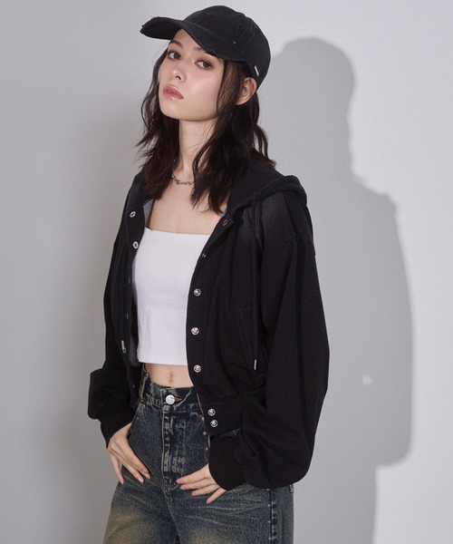 ENVYM（アンビー）の「ウォッシュドショートパーカー（パーカー・レディース・ブラウン/ブラック・FREE）」の2枚目の写真