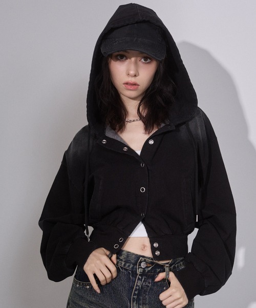 ENVYM（アンビー）の「ウォッシュドショートパーカー（パーカー・レディース・ブラウン/ブラック・FREE）」の16枚目の写真