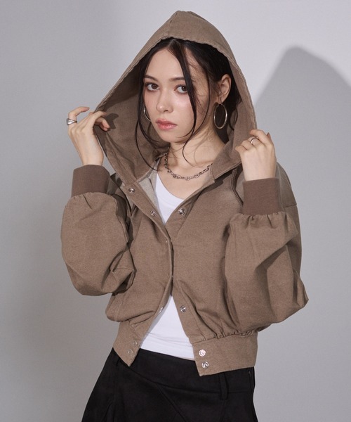 ENVYM（アンビー）の「ウォッシュドショートパーカー（パーカー・レディース・ブラウン/ブラック・FREE）」の6枚目の写真