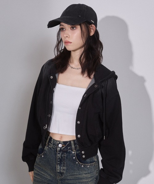 ENVYM（アンビー）の「ウォッシュドショートパーカー（パーカー・レディース・ブラウン/ブラック・FREE）」の10枚目の写真