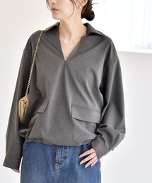 quaranciel:〈洗濯機可能〉ポケット ドロスト スキッパー プルオーバー シャツ