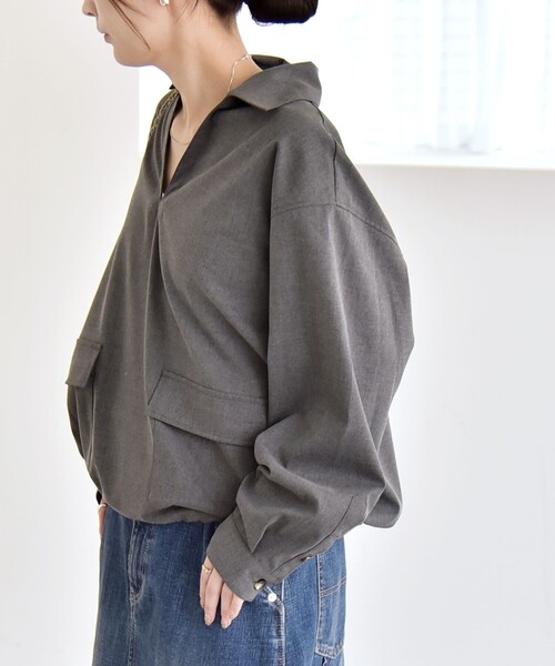 quaranciel(カランシエル)の「quaranciel:〈洗濯機可能〉ポケット ドロスト スキッパー プルオーバー シャツ(シャツ/ブラウス・レディース・ライトブラウン/グレー/ワイン・ONE SIZE)」の7枚目の写真
