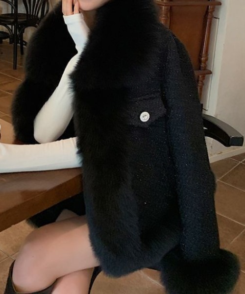 deux amour（ドゥーザムール）の「ファー付きツイードコート（その他アウター・レディース・ホワイト/ブラック・FREE）」の7枚目の写真