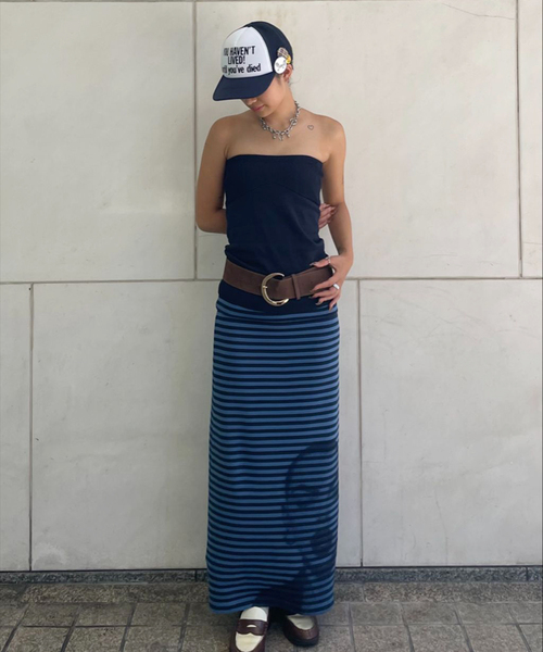 Oriens JOURNAL STANDARD（オリエンス ジャーナルスタンダード）の「《追加2》ボーダープリントスカート（スカート・レディース・ブラック/ブルー系その他・FREE）」の3枚目の写真