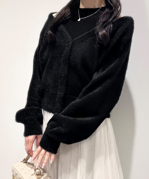 junoah（ジュノア）の「シャギードッキングショートニットトップス（ニット/セーター・レディース・ブラック/ピンクベージュ/アイボリー・LARGE/MEDIUM）」の14枚目の写真