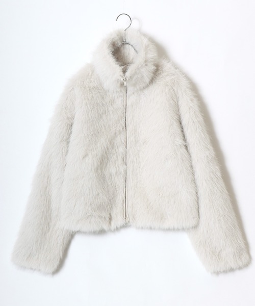 Salong hameu（サロン ハミュー）の「ミックスシャギーフェイクファー スタンドネックブルゾンジャケット レディース（ブルゾン・レディース・チャコールグレー/アイボリー/ブラック・M/L）」の18枚目の写真